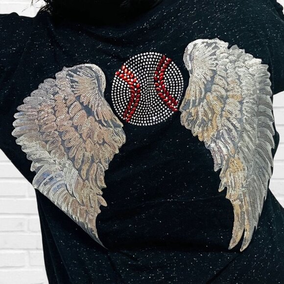 J. America Vintage Baseball Sequin Angel Wings Sweatshirt Pullover Top RARE Uni - Picture 4 of 9